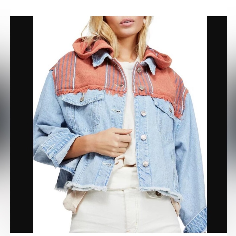 Free People Baja Mixed Media Hooded denim Jacket